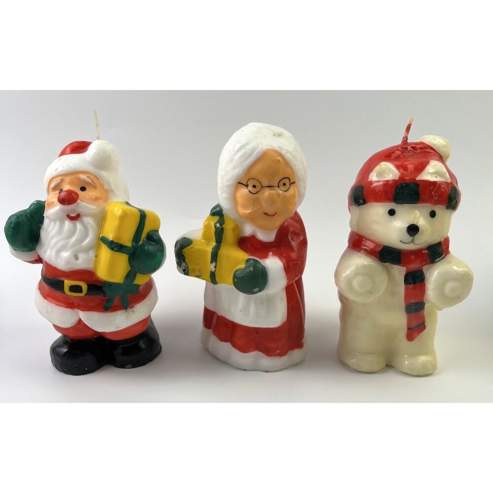 Vintage Mr. and Mrs. Santa Claus Candle With Santabear Candle All Unlit